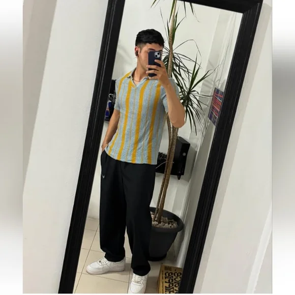 Zara Men Knit Polo with Blue and Yellow Stripes. Size M - Picture 13 of 13